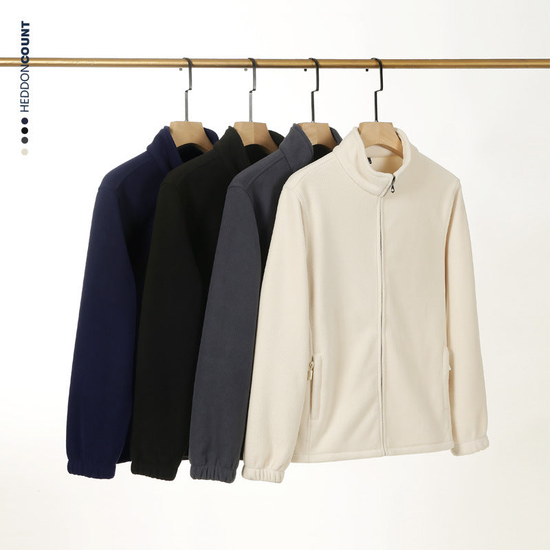 Autumn And Winter Double-sided Fleece Stand-up Collar Zipper Sweatshirt For Men