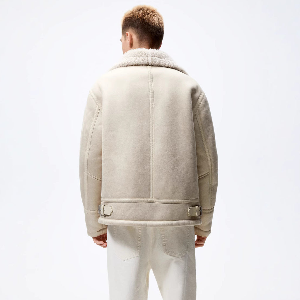 Men's Turn-Down Collar Suede Trim Double-Faced Coat 3548301