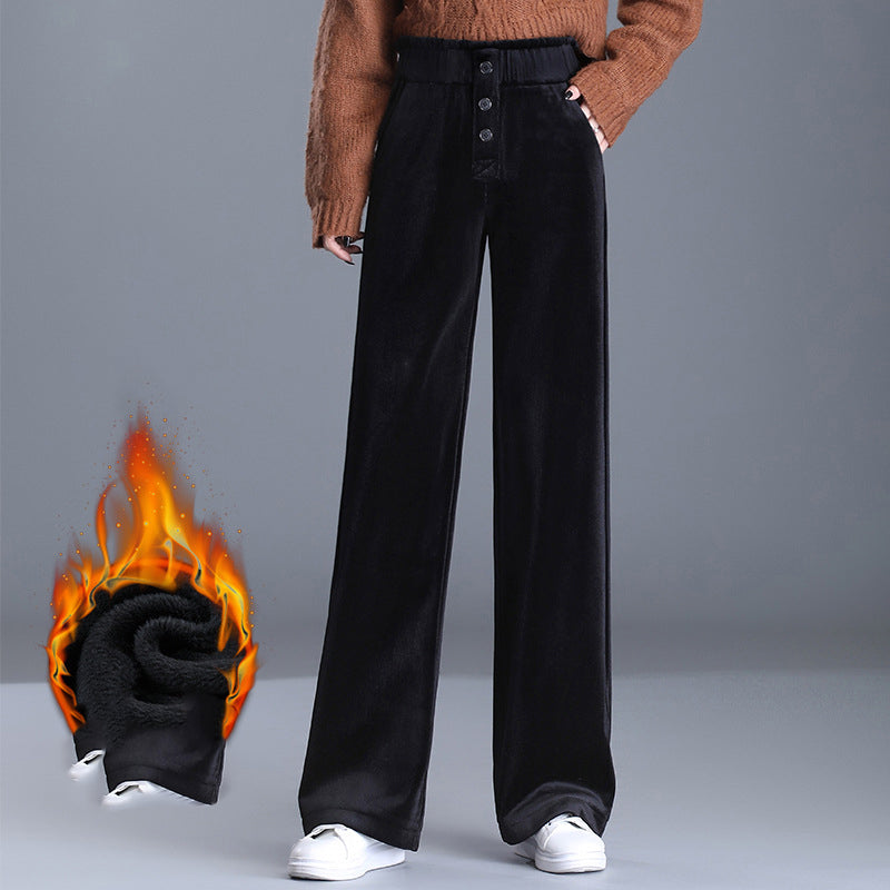 Wide Leg Pants Women's Fall Winter High Waist Drape Straight And Mopping Loose Plus Velvet Pants