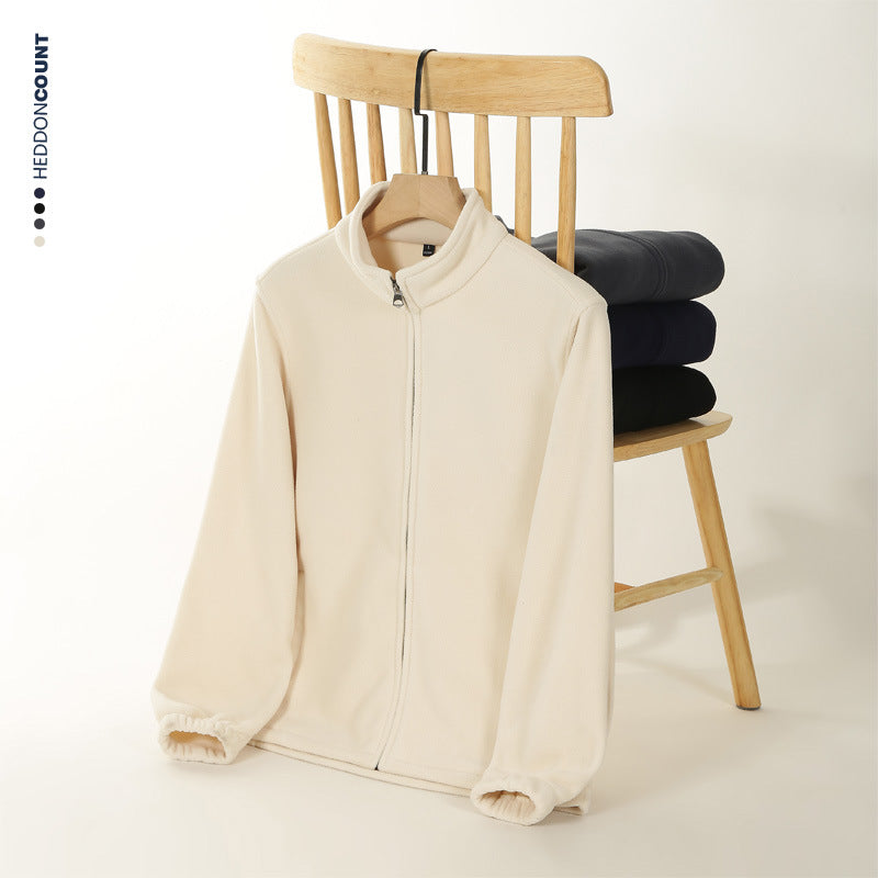 Autumn And Winter Double-sided Fleece Stand-up Collar Zipper Sweatshirt For Men