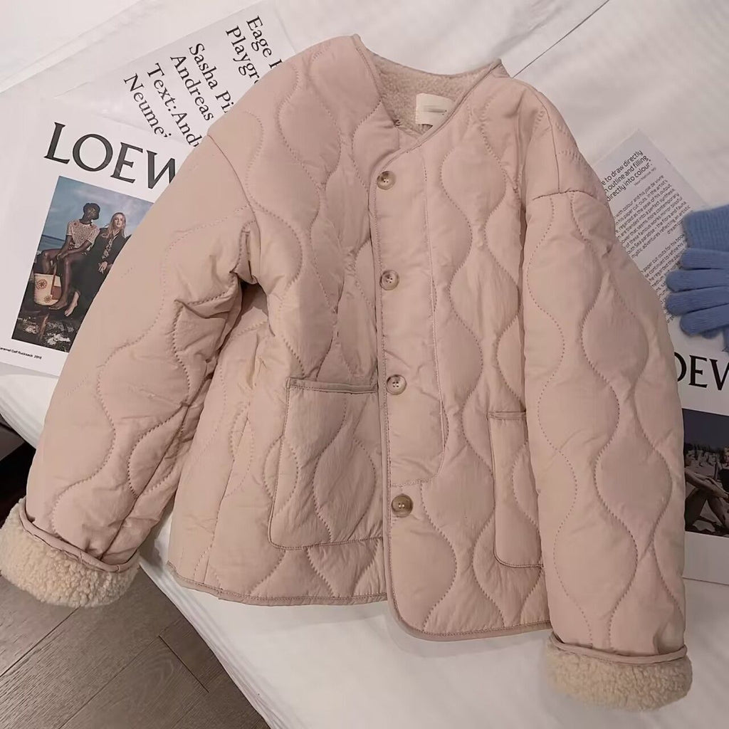 Lamb Fleece Cotton-padded Jacket For Women In Winter