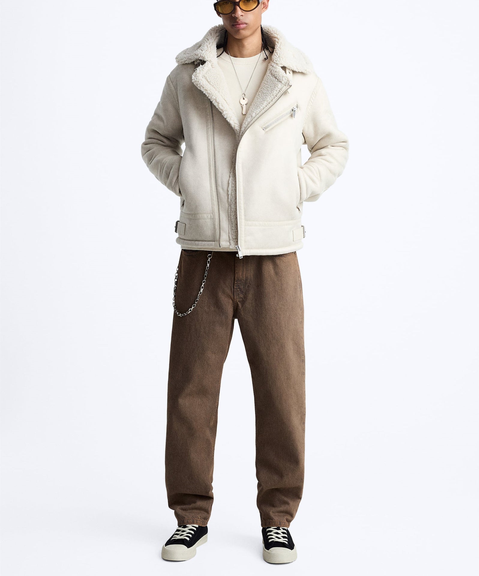 Men's Turn-Down Collar Suede Trim Double-Faced Coat 3548301