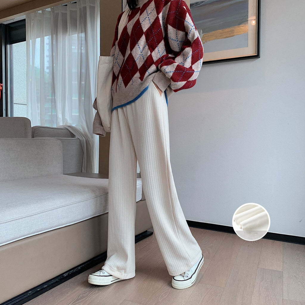 Women's Autumn And Winter High Waist Drape Straight Chenille Wide-leg Pants