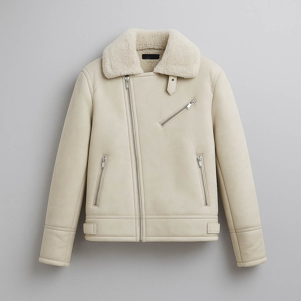 Men's Turn-Down Collar Suede Trim Double-Faced Coat 3548301