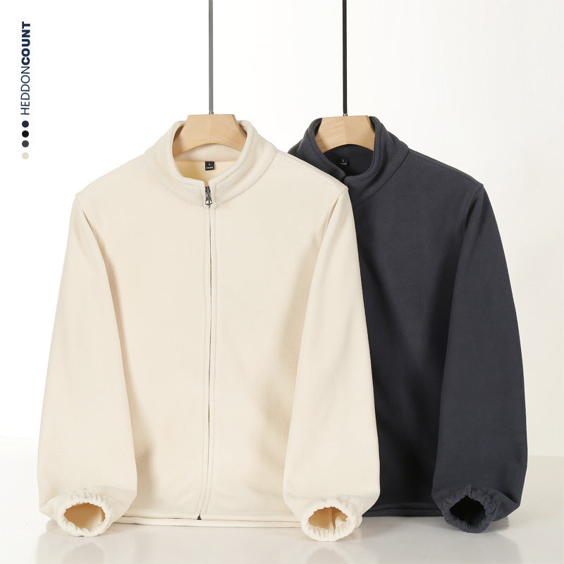 Autumn And Winter Double-sided Fleece Stand-up Collar Zipper Sweatshirt For Men