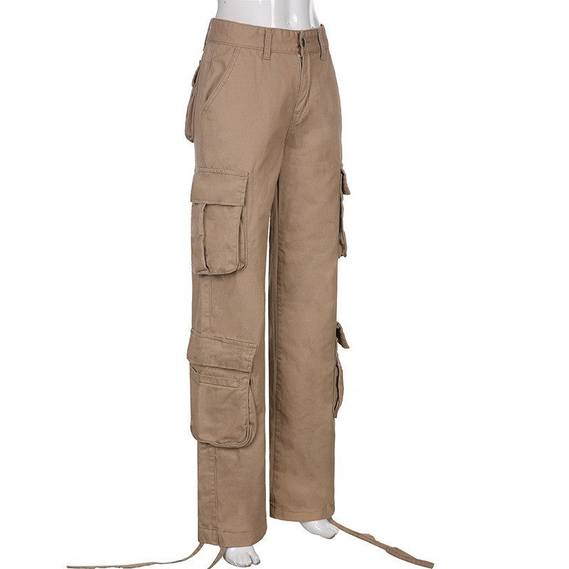 Autumn And Winter European And American Women's Clothing Tooling Straight-leg Trousers