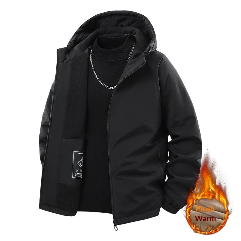 Men's Casual Fleece-lined Thick Hooded Jacket