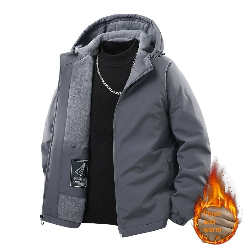Men's Casual Fleece-lined Thick Hooded Jacket